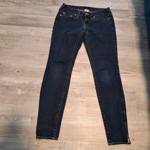 True Religion Jeans Womens 27 Blue GWEN Skinny Zip Ankle Low Rise Made USA 29x30